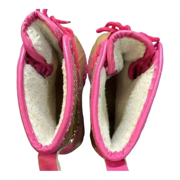 Olivia Miller Duck Boots  Girls Size 3 Pink Gold Glitter Fur Lined Lace Up - Picture 3 of 7